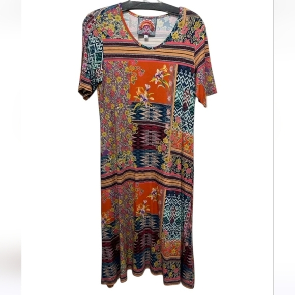 Johnny Was Allie Flower Mixed Print Swing Dress In Multicolor 95% Bamboo Size S - Picture 2 of 3